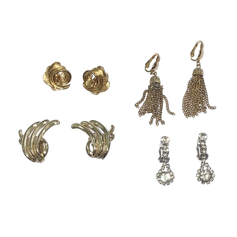 4 pairs of Vintage Gold-tone Clip-on Stud and Drop Earrings